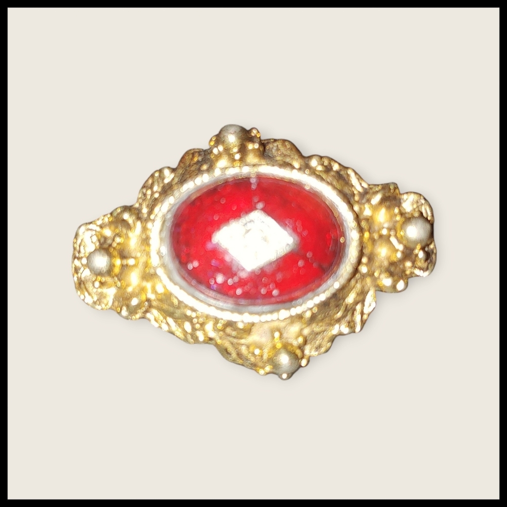 Red Glass Inlaid with Rhinestone Crystal Brooch - Picture 2 of 4